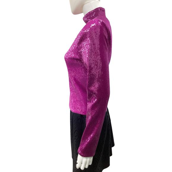 NWT Express Top Women’s Size M All Sequins Long Sleeve Lined Fuchsia Color - Picture 3 of 5